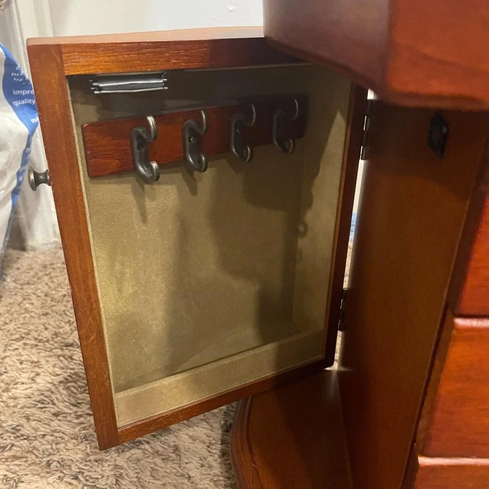 Vintage Wooden‎ Jewelry Armoire Tabletop Chest 4 Drawer Cherry Finish  READ